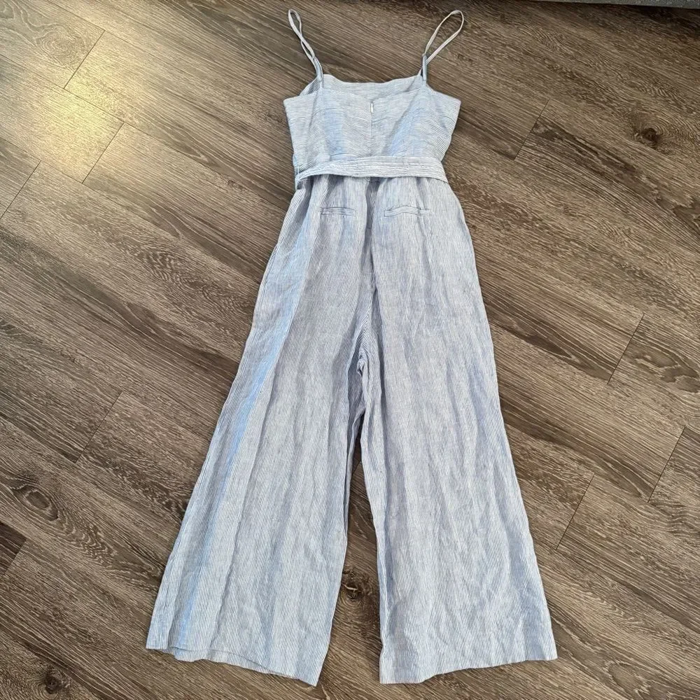 J. Crew Stripe Linen Tie Waist Jumpsuit